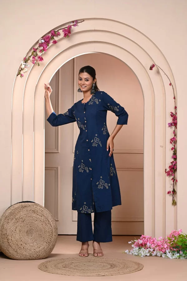 Latest Navy Blue & Light Green Kurta Set | Pure Cotton Kurtis
